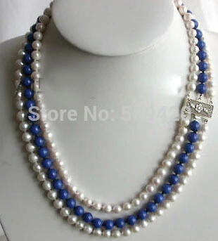 

Free shipping >> 3rows Natural White Pearl Lapis Lazuli Necklace 925sc