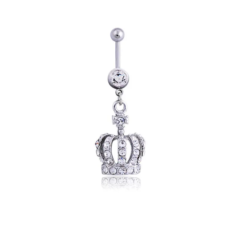 

Hot Sale New Fashion Crown Charm Rhinestone Body Piercing Jewelry Belly Button Ring Navel Jewelry Body free Shipping