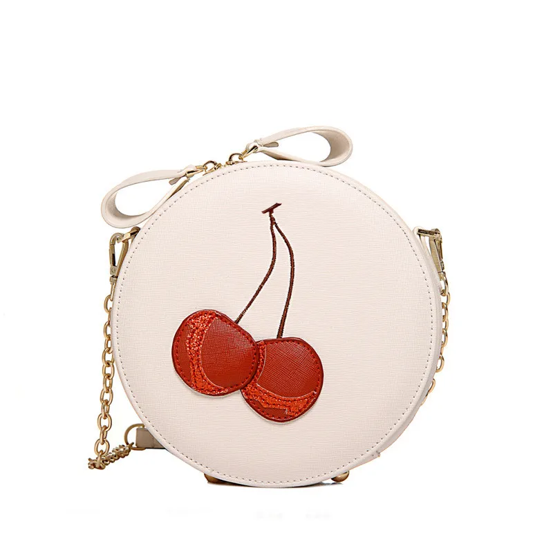 

New 2017 Lolita Style Chain crossbody bag lovely women messenger bags round flap bag red cherry embroidery design small bag
