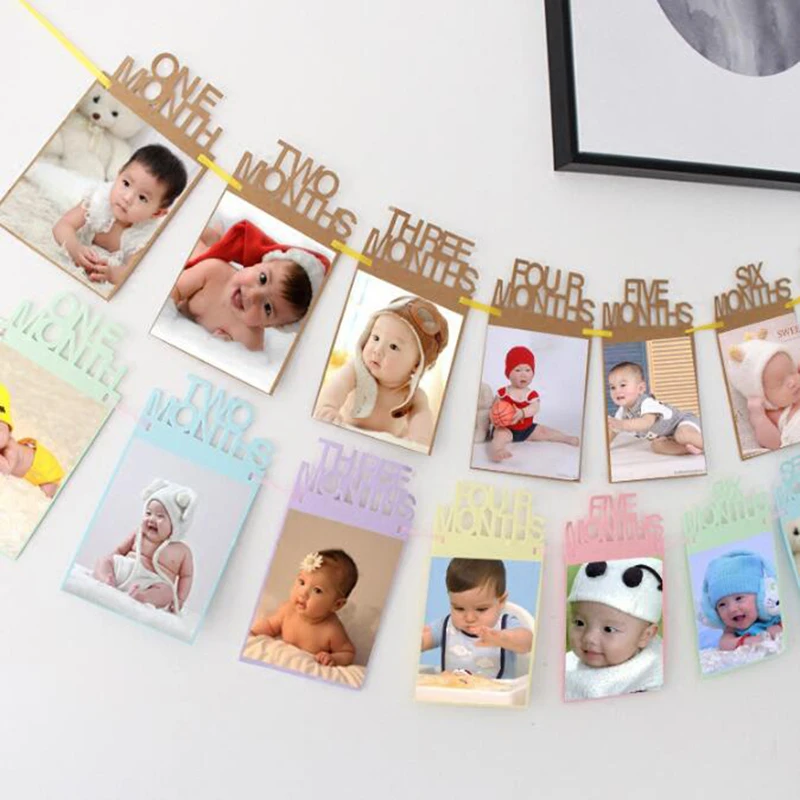 1 set baby shower decor photo frame pull flag baby growth track baby growth