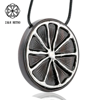 

Necklace for Women Lemon Shape Wooden Pendant & Necklaces Handmade Sandalwood Vintage Long Sweater Chain Jewelry Fashion Pendant