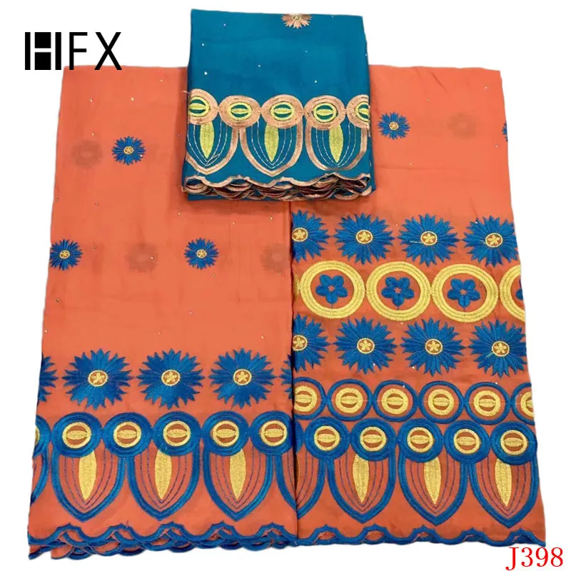 

HFX African Lace Fabric with Blouse High Quality French Cotton Embroidery Lace 2019 Peach/Sky Blue Bazin Riche Getzner L398