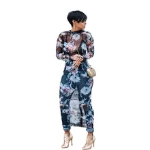Plus Size Sexy Sheer Mesh Dress Women Fashion Mock Neck Floral Printed Long Sleeve See Through Dress Midi Bodycon Party Dress Plus Size Sexy Sheer Mesh Dress Women Fashion Mock Neck Floral Printed Long Sleeve See Through Dress Midi Bodycon Party Dress