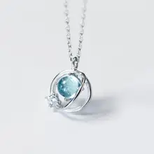 Подлинная настоящая. 925 пробы серебряные ювелирные изделия голубая планета Вселенная кулон ожерелье GTLx1750