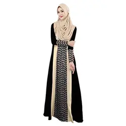 Мусульманское Jilbab Абаи Исламская Этническая Кружево сплайсинга платье макси с длинными рукавами