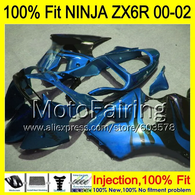 

8Gifts Injection mold Body For KAWASAKI NINJA ZX-6R 00-02 INJ1 ZX 6R ZX6R 00 01 02 ZX636 636 2000 2001 2002 Fairing blue black