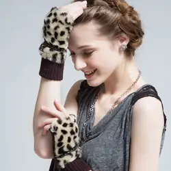 Модные элегантные свиной замши палец меньше Для женщин Прихватки для мангала леди Дизайн вождения кожаные перчатки Leopard Заклёпки варежки