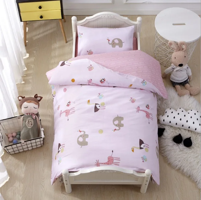 3Pcs Cotton Crib Bed Linen Kit Cartoon Baby Bedding Set Includes Pillowcase Bed Sheet Duvet Cover Without Filler - Цвет: 2