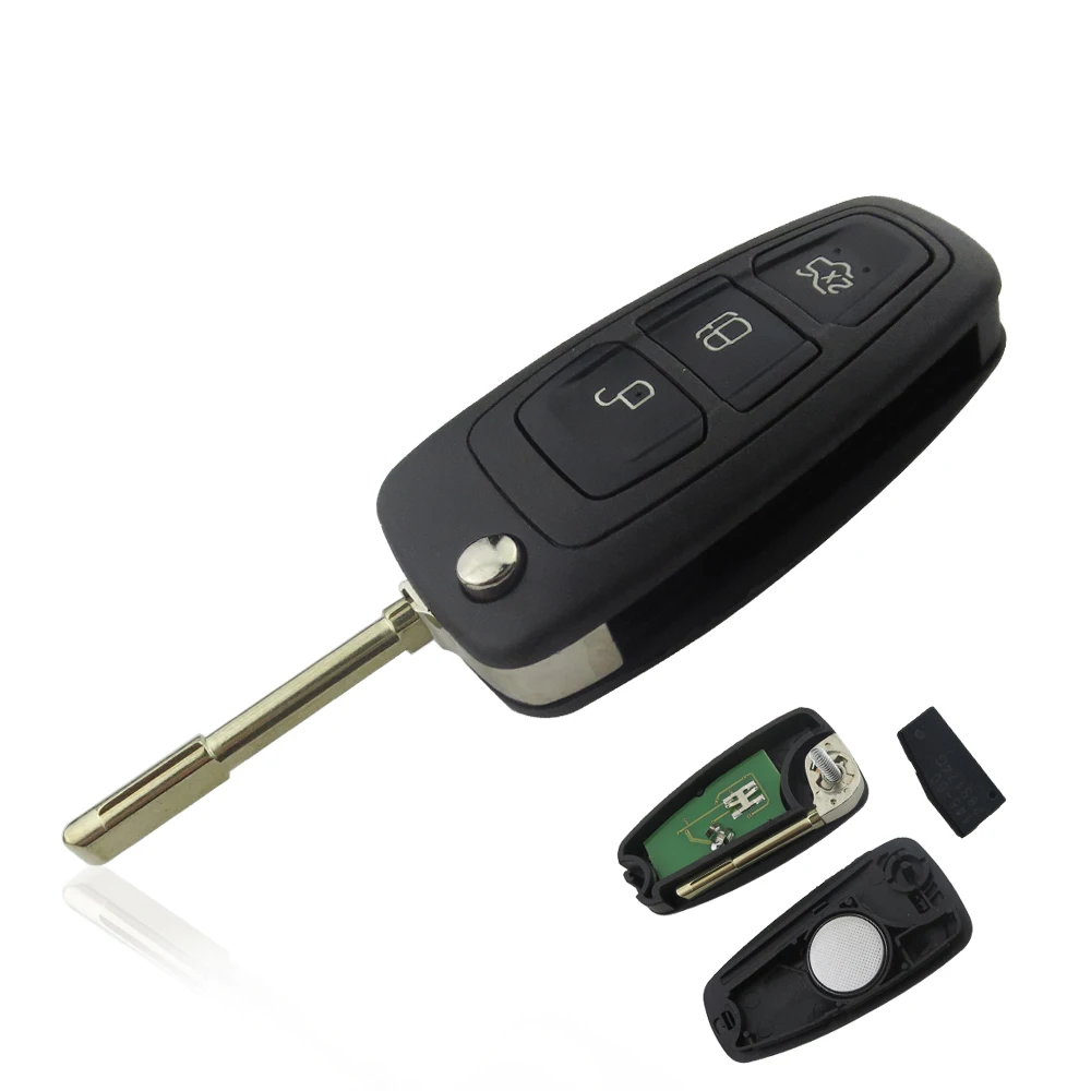 Okeytech 3 кнопки флип складной пульт дистанционного управления авто ключ 433 МГц 4D63 чип для Ford Focus Mk1 Mondeo Transit Fiesta HU101 Blade