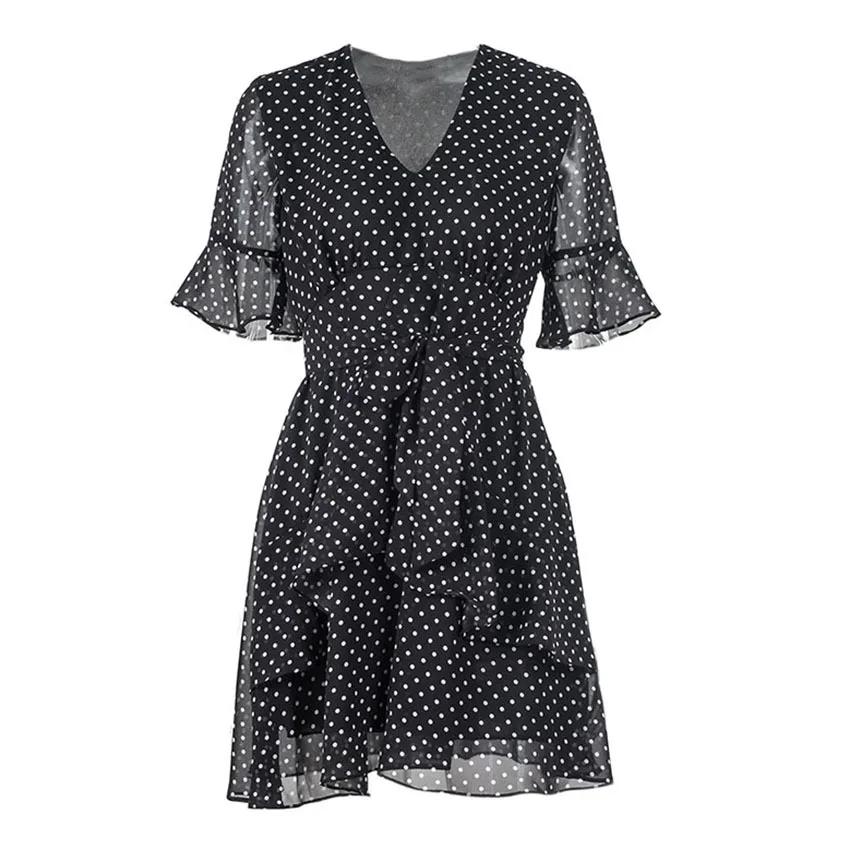 Summer dress Women 2018 short dresses Vintage polka dot dress Ruffle V ...