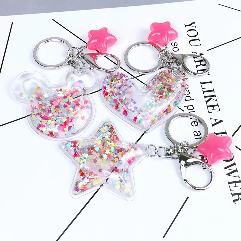 

Personality Five-pointed Star Love Quicksand Liquid Keychain Pentagram Pendant Car Key Backpack Keyring Girlfriend Couple Gift