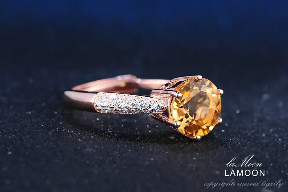 LAMOON, роскошное Ювелирное кольцо 8 мм, 2ct, цитрин, 925 пробы, серебро, обручальное кольцо с S925, для женщин, LMRI001