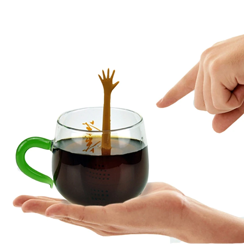 

New Silicone Tea Infuser Hand Gesture Tea Bag Reusable Strainer Leaf Teaware Tea Infuser Victory I Love You Funny Posture