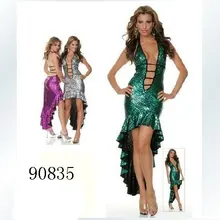 Сексуальное женское белье Серебристые блестки длинное платье в стиле "Русалка" Клубная одежда 90833