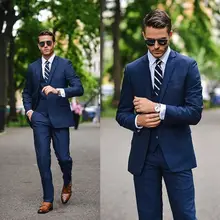 Последние конструкции пальто брюки Темно-синие жениха Смокинги для женихов итальянский Стиль мужские Нарядные Костюмы для свадьбы красивый Бизнес костюм(куртка+ Брюки для девочек+ жилет+ галстук