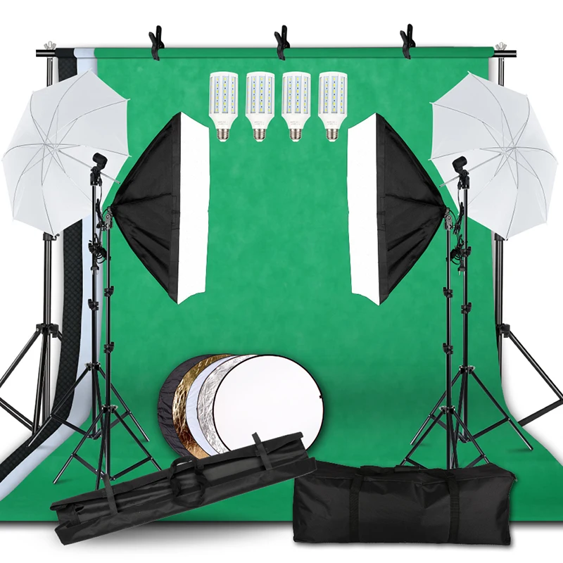 

Lighting Kit Adjustable Max Size 2.6Mx3M Background Support System 3 Color Backdrop Fabric Photo Studio Soft box Sets