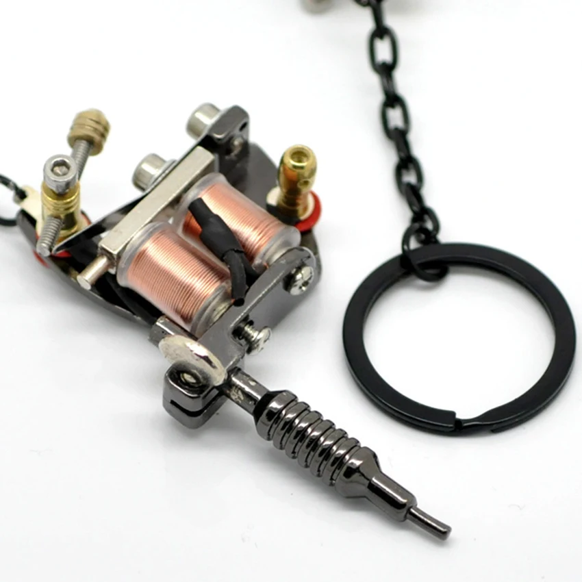 

15cmx4cm(5 7/8"x1 5/8") 1Pcs Gunmetal Mini Tattoo Machine With Key Chains & Key Ring Tattoo Gun Tattoo Supplies tebori