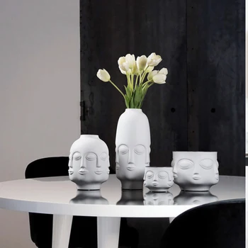 

European Ceramic Face Vase Figurines Crafts Home Livingroom Ornaments Decoration Hotel Office Desktop Furnishing Accessories Art