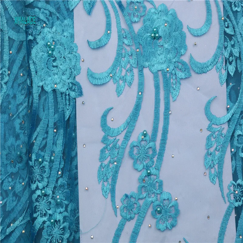African lace fabric Beads Lace Fabric Embroidered Nigerian Net Laces Fabric Bridal High Quality French Tulle YA2258B-1