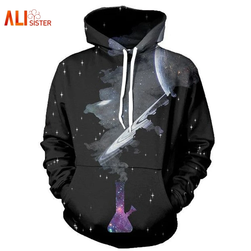 Alisister Space Galaxy 3d Sweatshirts Men/Women Hoodies With Hat Print Stars Nebula Autumn Winter Loose Thin Hooded Hoody Tops