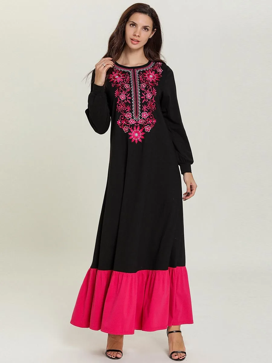 Новые женские мусульманские Арабские платья вечерние с вышивкой скромные модные исламские Кафтан Вечерние мусульманские платья Дубай