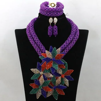 

Wonderful Flower Purple Statement Necklace Set Bella Naija Weddings African Beads Jewelry Set 2017 Free Shipping WA641