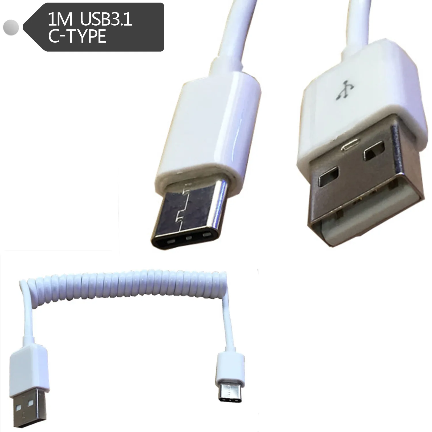 Spiral Coiled USB 3.1 C TYPE male to 2.0 AM adapter adaptor Cable 1.0M 3FTin Computer Cables