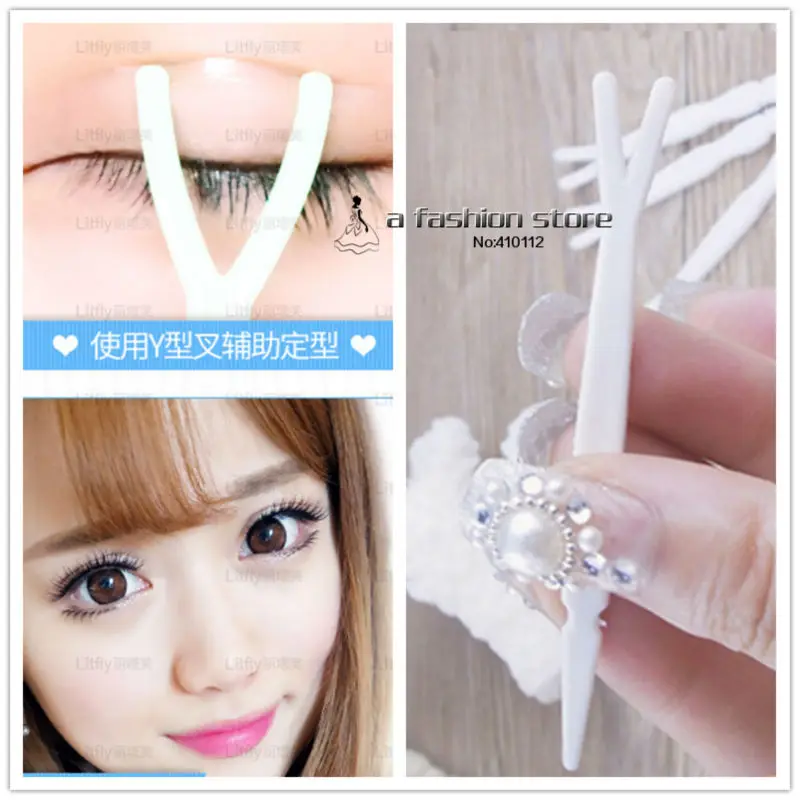 

20 pcs/lot Y Shape Wand Fork for Makeup Invisible Eyeliner Double Eyelid Tape Stickers and False Eyelashes Tools