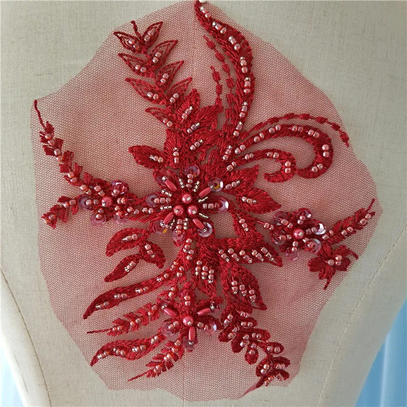 

Fashion 3D Beaded Flower Embroidery Applique Patches Sew on Pacthes Lace Fabric Motif Clothes Decorated DIY For Wedding dress