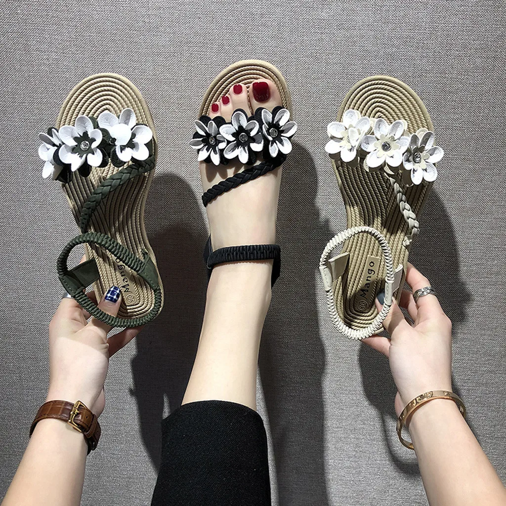 

Women's Ladies Summer Bohemian Flower Weave Flat Beach Sandals Roman Shoes Flower woven beach flat shoes sandals roman shoes