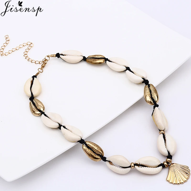

Jisensp Bohemian Shell Jewelry Necklace Fashion Beach Seashell Choker Necklaces Ethnic Style Gold Conch Shell Charm Necklace