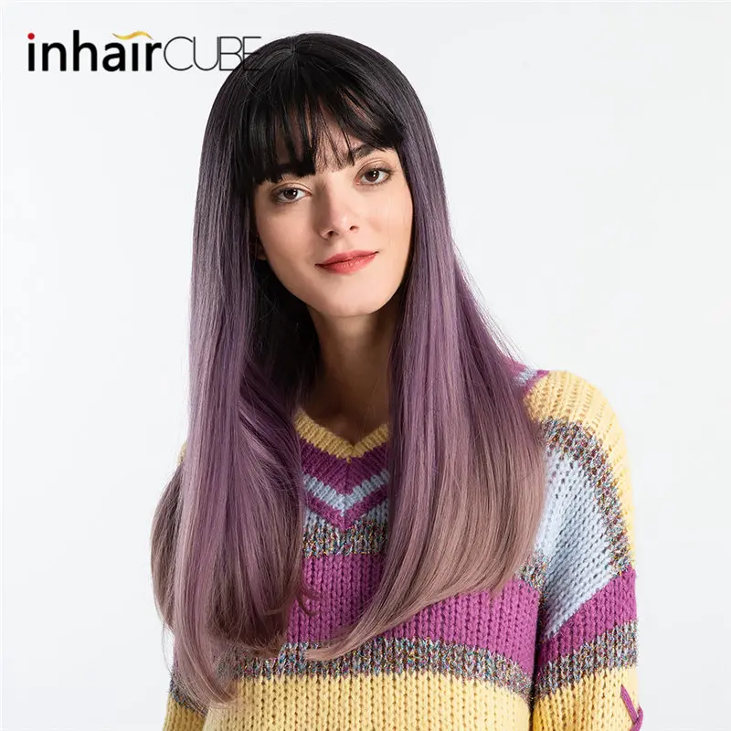 INHAIR CUBE 22 женские парики модный синтетический Омбре длинные прямые волосы средняя
