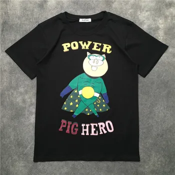 

New Novelty 2019 Men Power Pig Hero T Shirts T-Shirt Hip Hop Skateboard Street Cotton T-Shirts Tee Top kenye S-XXL #K65