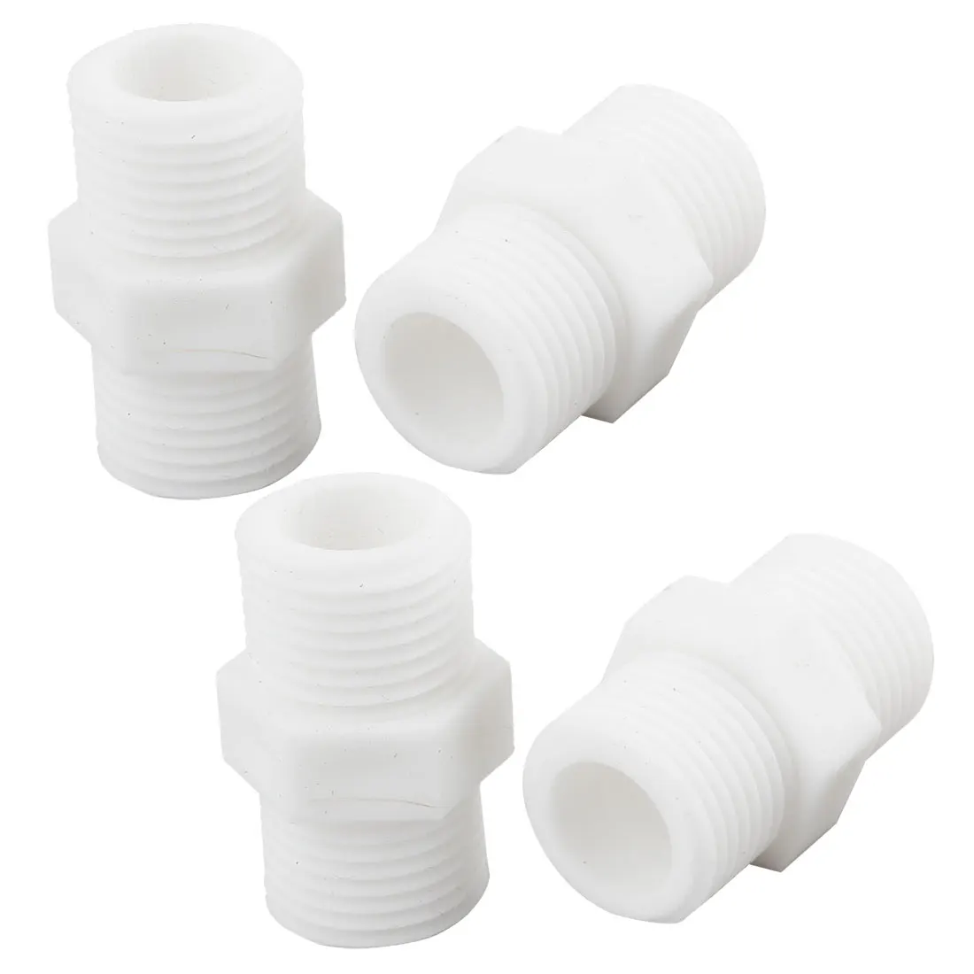 4 Pcs Plastic White Piping Hose Fitting Hex Nipple Connector 1/2