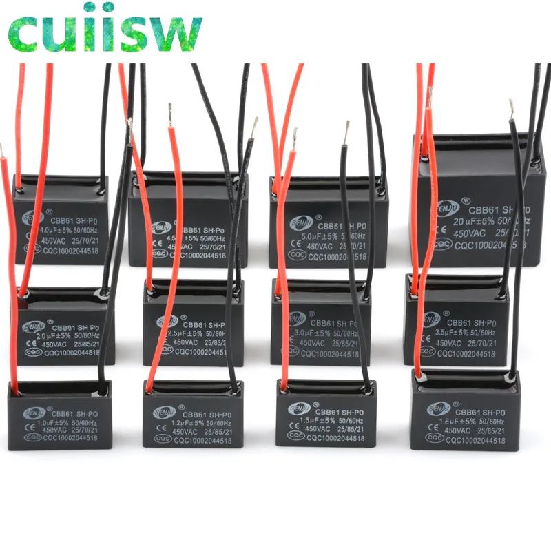 Cuiisw CBB61 начиная с постоянной ёмкости, универсальный конденсатор AC 450V двигатель переменного тока конденсатор 1 мкФ 1,2 мкФ 1,5 мкФ 2 мкФ 2,5 мкФ 3 мкФ 3,5 мкФ 4 мкФ