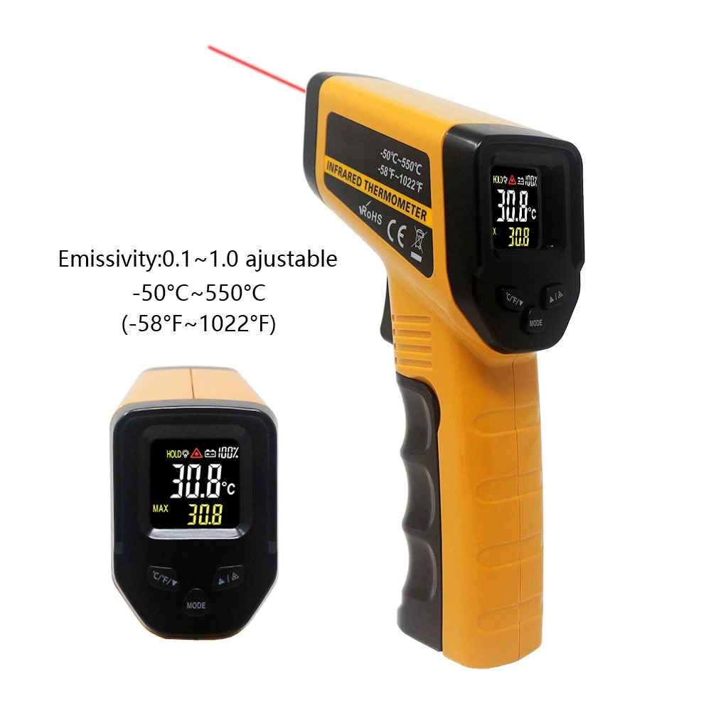Цифровой инфракрасный термометр Бесконтактный инфракрасный термометр пирометр ИК лазерный измеритель температуры пистолет-380C~ 550C - Цвет: 50-550C