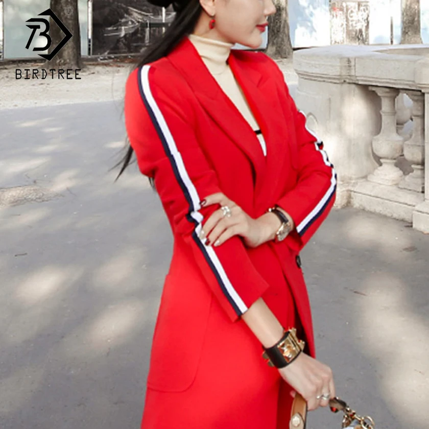 

2018 New Arrival Autumn Women Casual Blazers Two Piece Set Fashion Office Lady Elegance Striped Red Tops And Long Pants S80327L