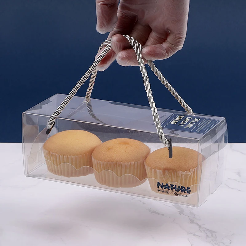 

Clear PET Baking Packing Box with Handle Portable Transparent Clear Cake Box Swiss Roll Sushi Packaging
