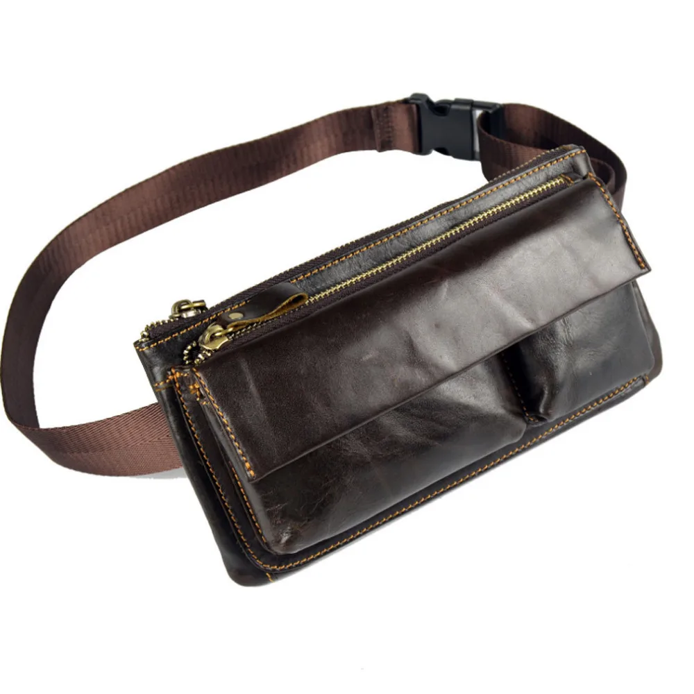 Men Oil Wax Genuine Leather Vintage Hip Belt Fanny Pack Waist Purse Clutch Bag