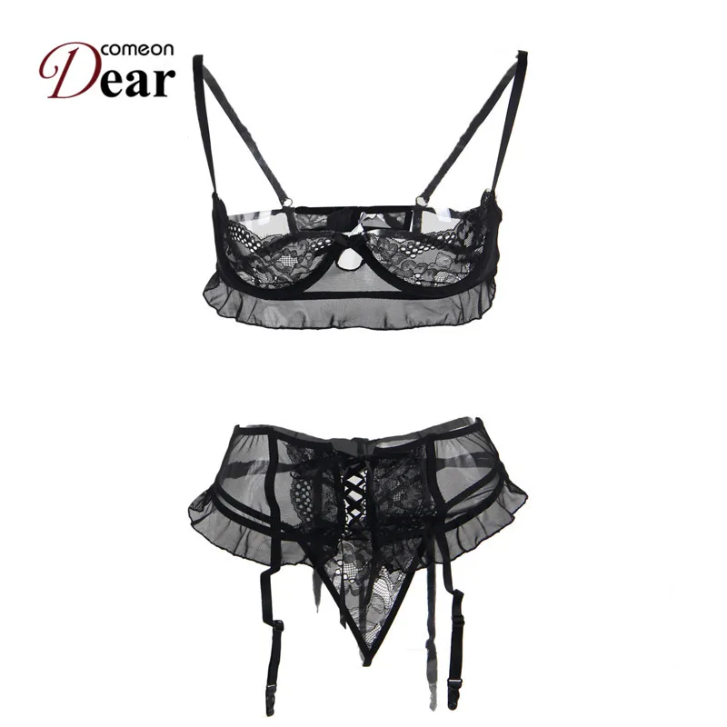

Comeondear RA80512 Plus Size Lace 3 Piece Garter Set Women Sexy Lingerie Set Erotic Bikini Open Bra Conjunto Lenceria Sexy Mujer