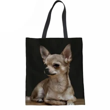 Холщовая Сумка на плечо, сумка для девушек Повседневное Сумки из натуральной кожи для Для женщин модная, сумка, шоппинга женский 3D щенков Чихуахуа пляжная сумка-мешок