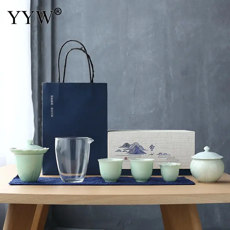  White Cyan Tea Set Elegant Home Kitchen Teaware Accessory Durable Tea Pot Cup Set Small Porcelain M - 33035967191