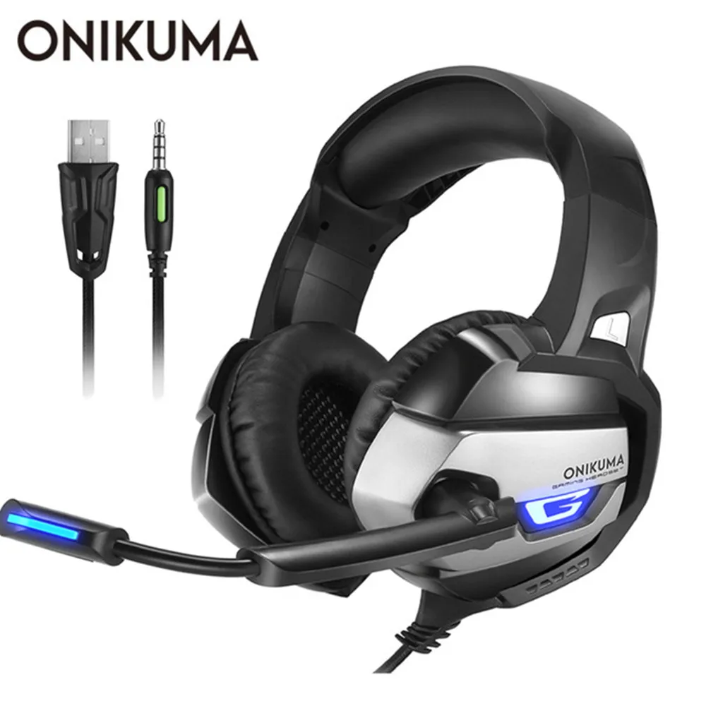 ONIKUMA K5 игровая стереогарнитура проводной светодиодный бас Шум Отмена наушники с