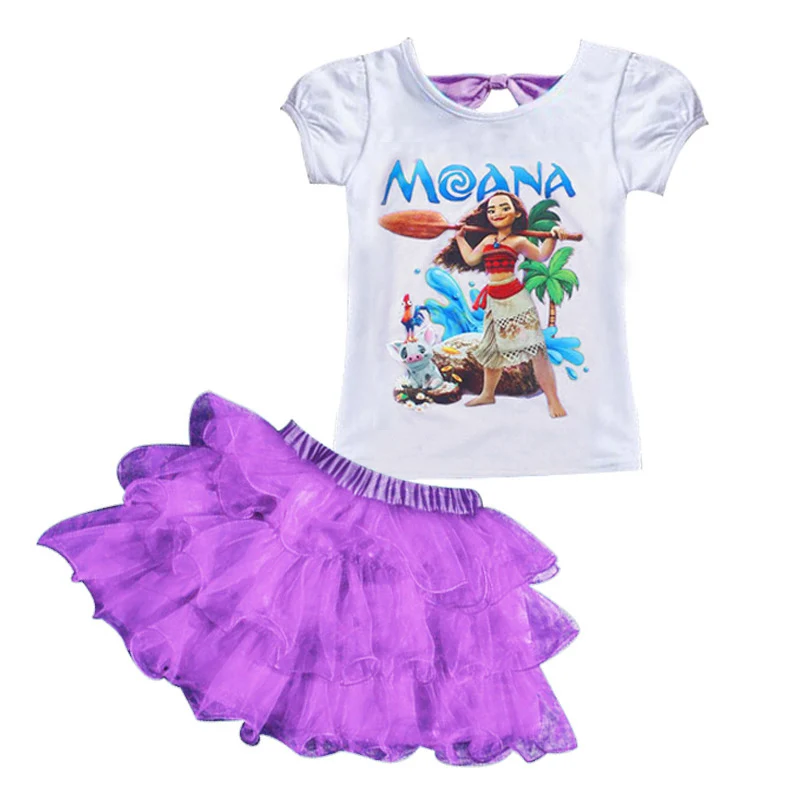 Комплекты детской одежды спортивный костюм Моана одежда для маленьких девочек г. Летняя детская футболка+ юбка-пачка, спортивный костюм для девочек, комплекты одежды - Цвет: Фиолетовый
