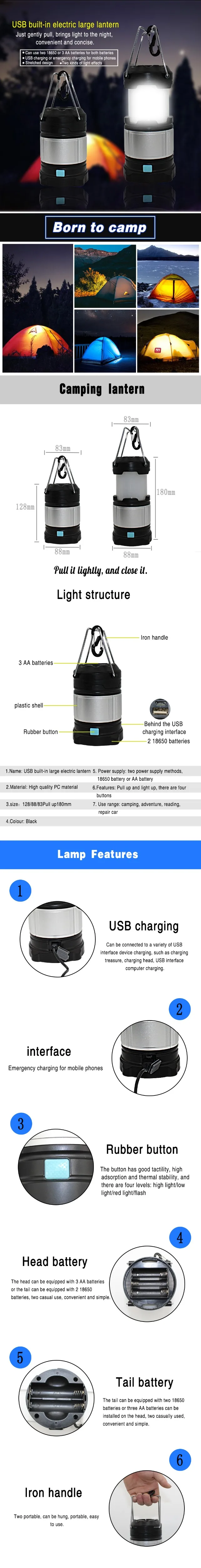 Uranusfire светодиодный USB Перезаряжаемый складной уличный фонарь, светильник ing 18650 портативная ручная лампа для кемпинга, походов, светильник, светильник-вспышка