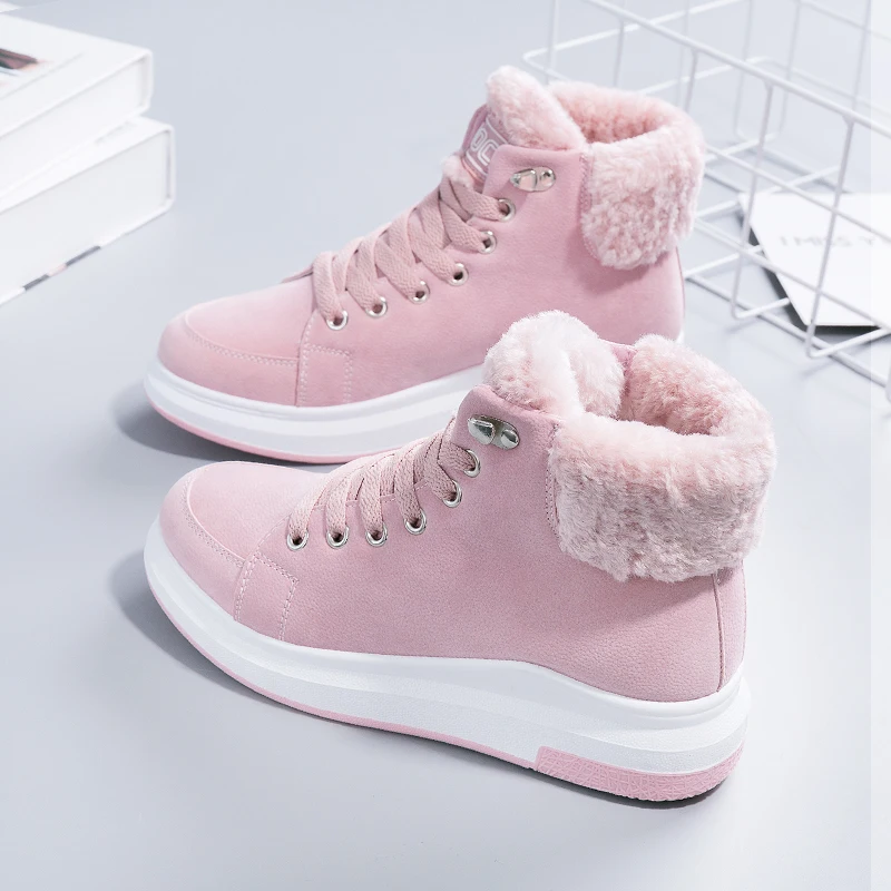 

Women Casual Shoes Winter Women Sneakers Fashion Flock Lace-Up Warm Plush Breathable Flats Platform High Top Women Shoes