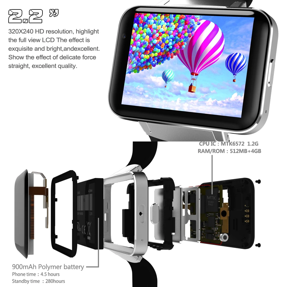 

Smart band with 2.2'' IPS HD Large Capacitive Touch Screen, All-in-one 3G/WIFI/Bluetooth Fitness Wristwatch for Android