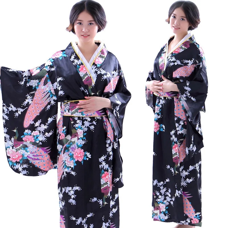 Японский традиционный костюм павлина, женское шелковое кимоно, вечернее платье юката, кимоно для косплея, японское кимоно Haori Mujeres Quimono 89