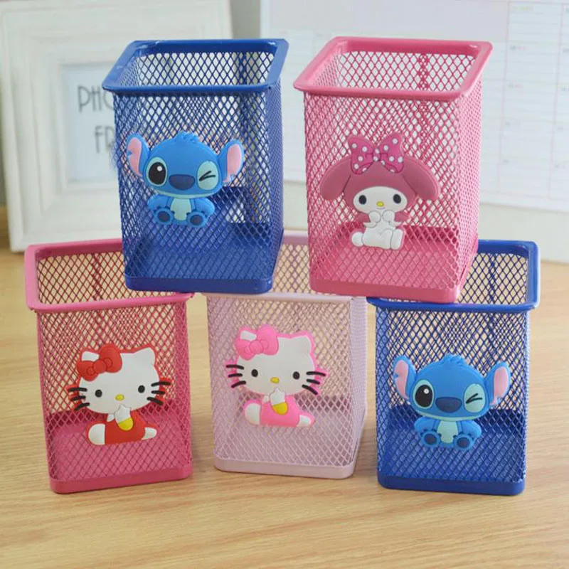 

1 Pcs Cartoon Hello Kitty Stitch Metal Stationery Storage Box Manage Case Pencil Pen Holder Stand Student Stationery Supply