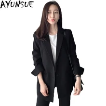 AYUNSUE Новая мода Женский блейзер весенний элегантный однобортный черный длинный пиджак для женщин офисный плюс размер S-2XL LX447